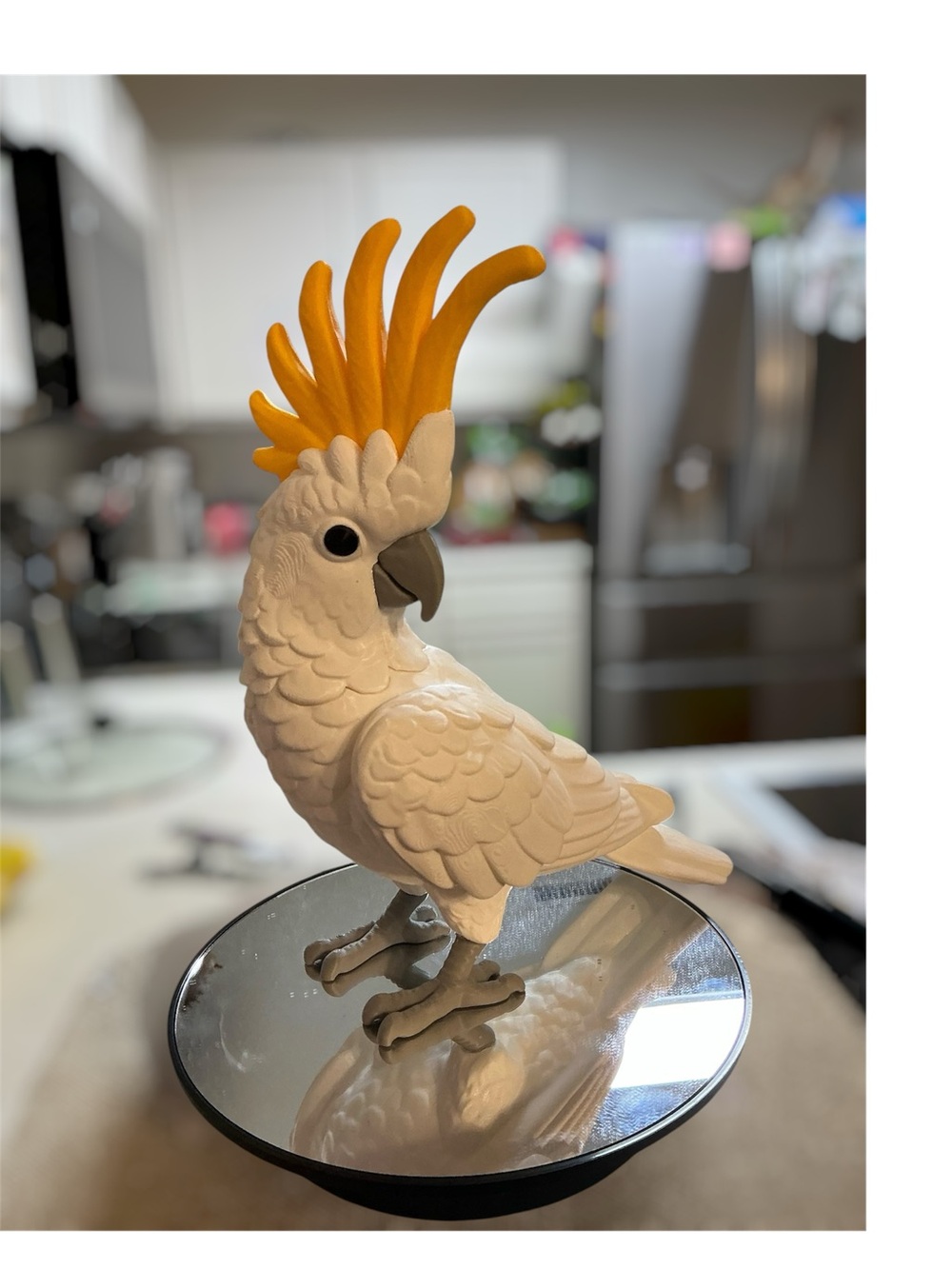 Ceramic Cockatoo Figurine with Bright Orange Crest